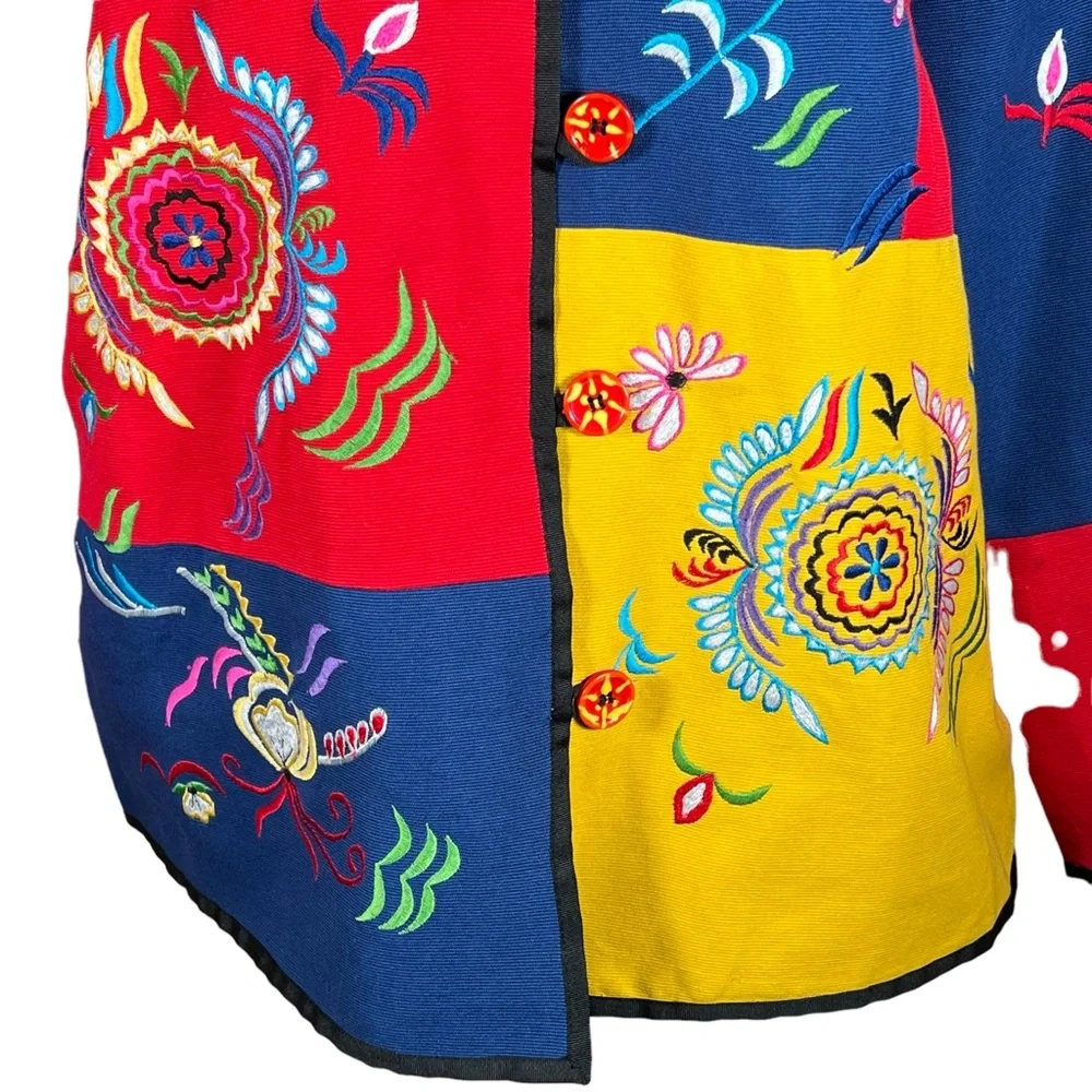 Alex Kim Women’s Cotton Blend Festive Multi-Color Embroidered Jacket PL EUC - Picture 4 of 15